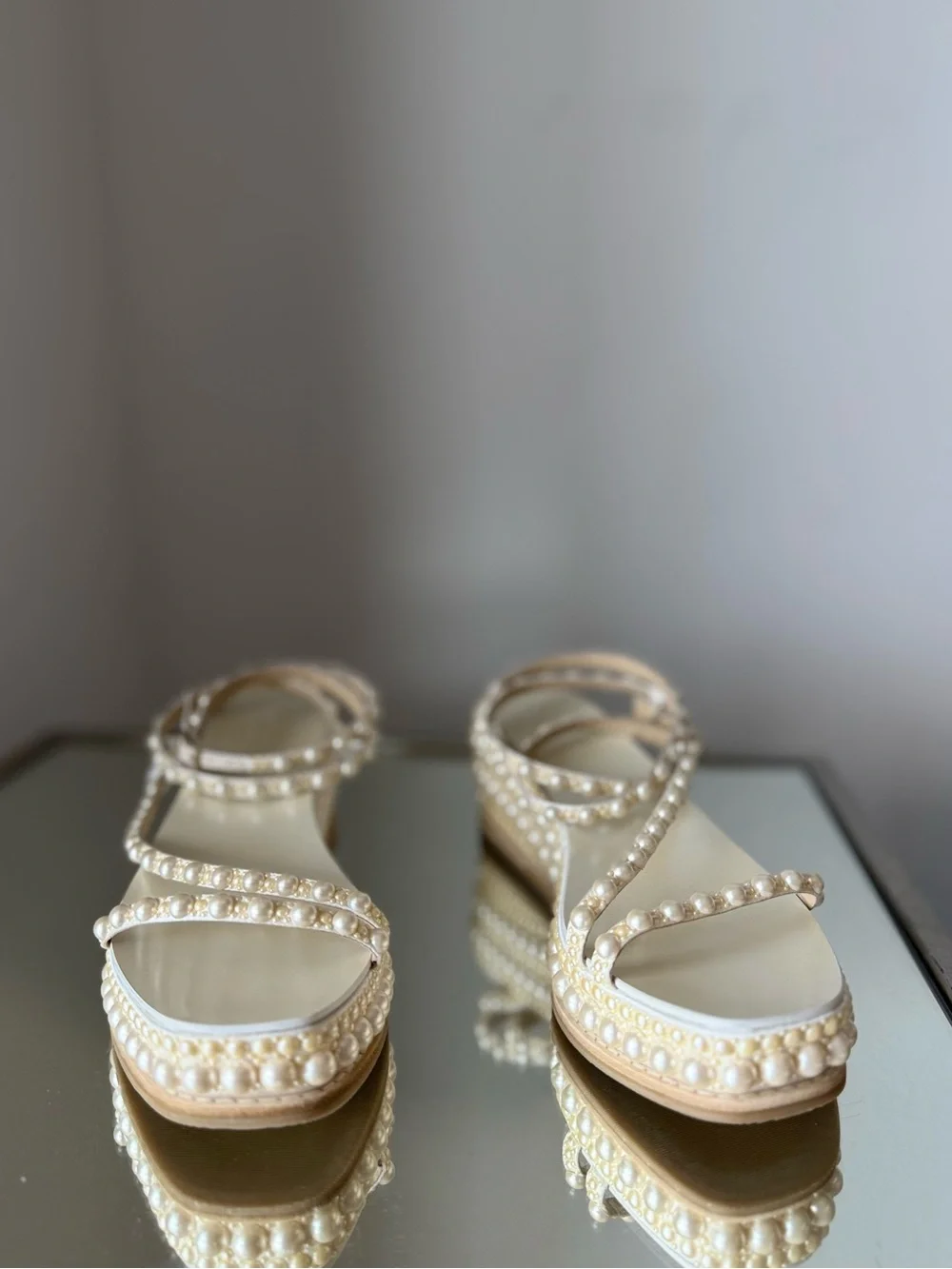 Jimmy Choo Drive Pearl-embellished Leather Espadrille Wedge Sandals  $1,525 39.5